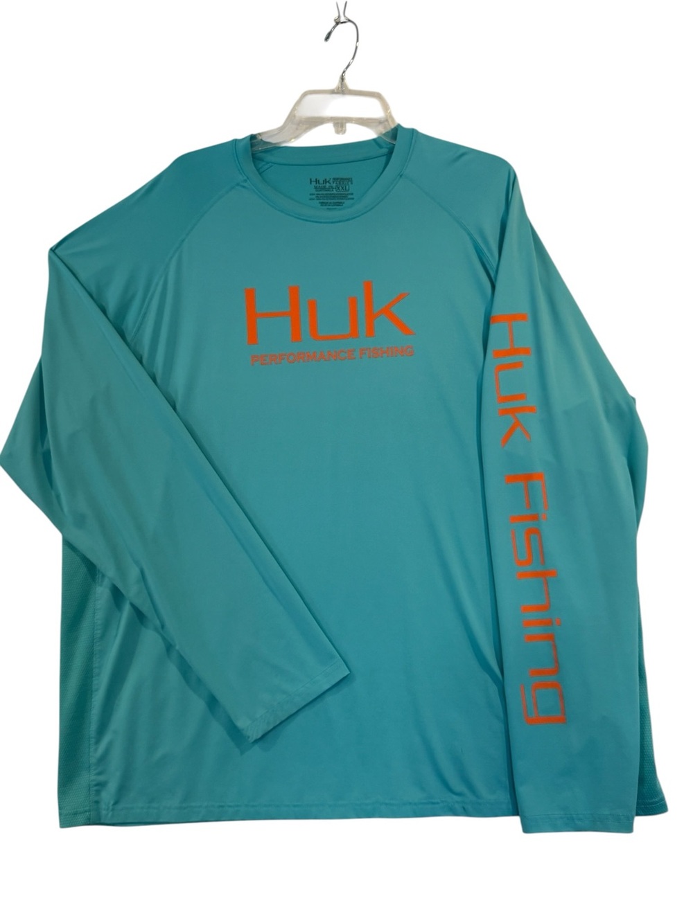 Huk Fishing Aqua Turquoise Teal light blue orange Graphic   Long sleeve Tee XXL - Picture 3 of 12